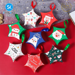 Steve Kyle 10-Piece Star-Shaped Christmas Paper Box with Ribbon for Holiday Gifts Party Giveaways