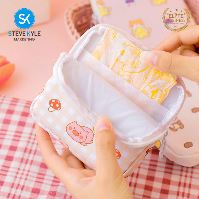 Steve Kyle Cute Cartoon Portable Feminine Hygiene Storage Pouch for Women
