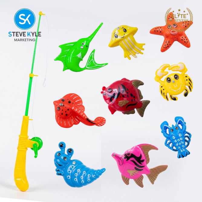 Steve Kyle Kids Fishing Game Sea Animal Figures with Fishing Rod Set Interactive Play Toy