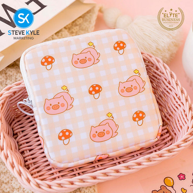 Steve Kyle Cute Cartoon Portable Feminine Hygiene Storage Pouch for Women