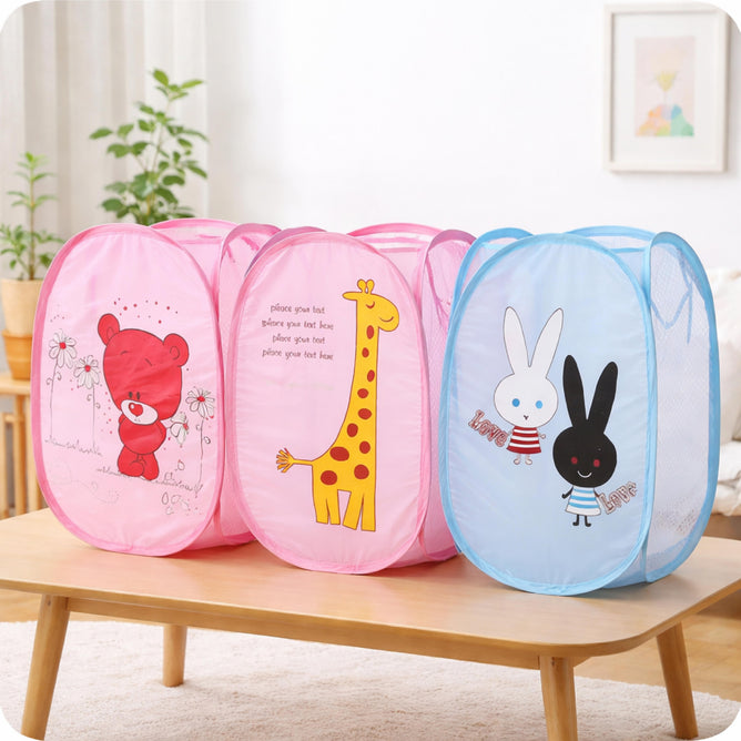 Cute Kids Cartoon Foldable Laundry Storage Bag Polyester Mesh Organizer Dirty Clothes Storage
