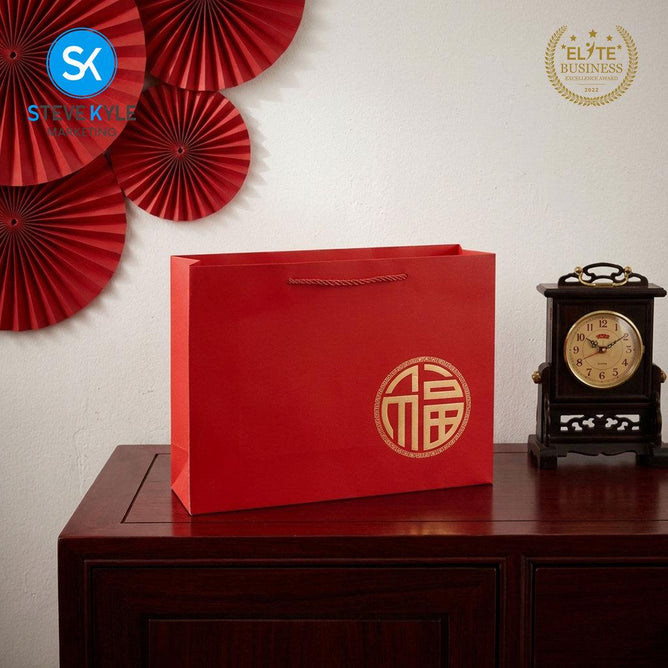 Steve Kyle Chinese Style Red Paper Bag for Holiday Gifts and Special Occasions