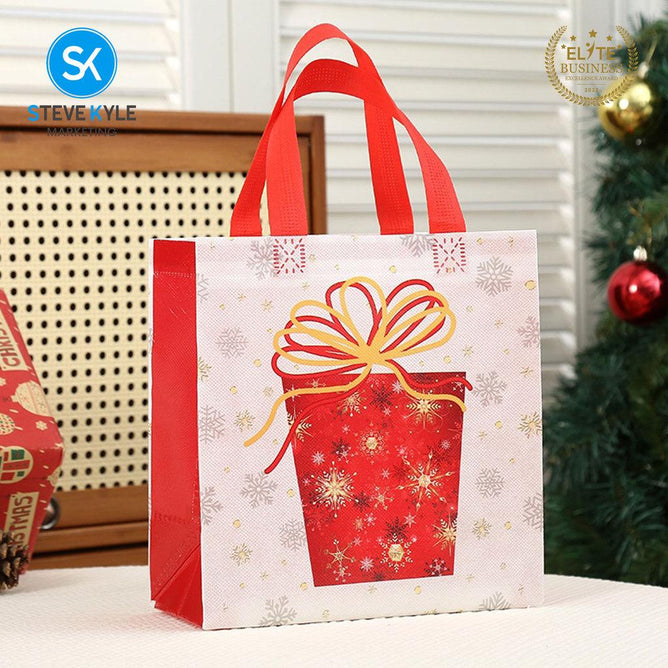 Steve Kyle 4-Piece Christmas Non-Woven Tote Bag Set with Silver Snowflake Design Reusable Shopping Bag
