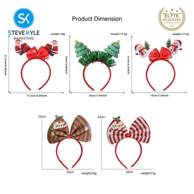 Steve Kyle Festive Felt Christmas Headband with 3D Snowman Santa Claus Bow Hairband for Kids and Adults
