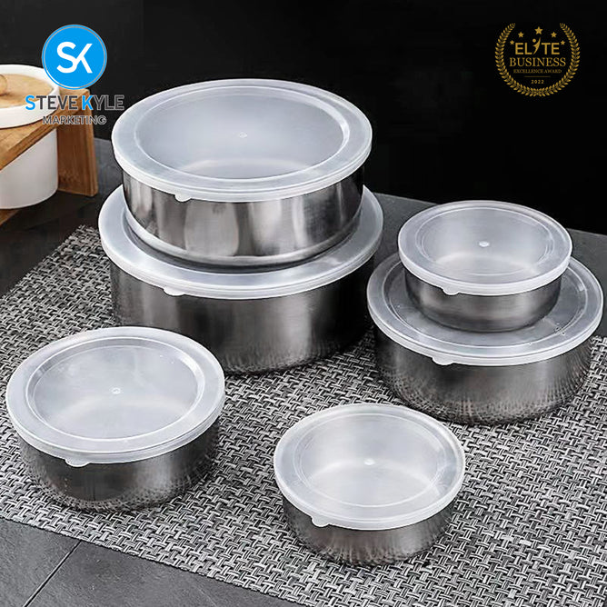 Steve Kyle Five Pieces Modern Food Warmer Set With Inner Lid Heatable Kitchen Storage Bowls
