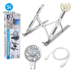 Steve Kyle 7-Level Adjustable Aluminum Alloy Foldable Laptop Stand with Cooling Fans