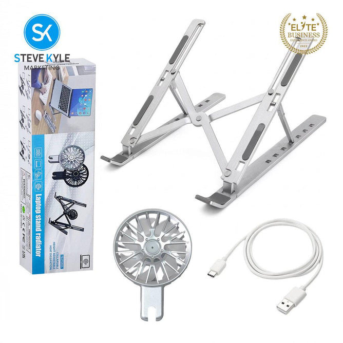 Steve Kyle 7-Level Adjustable Aluminum Alloy Foldable Laptop Stand with Cooling Fans