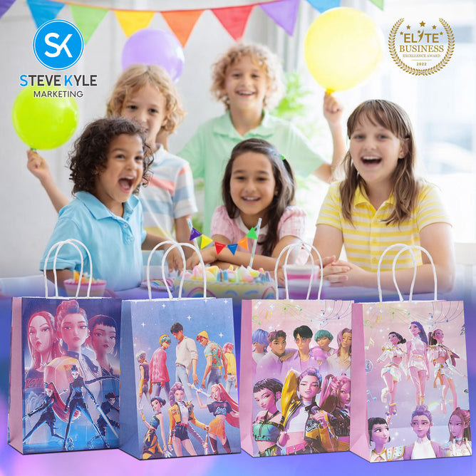 Steve Kyle Twelve Pieces Goody Treat Candy Hand-held Bag Girl Group Theme Paper Bag For Birthday Gift Party Supplies