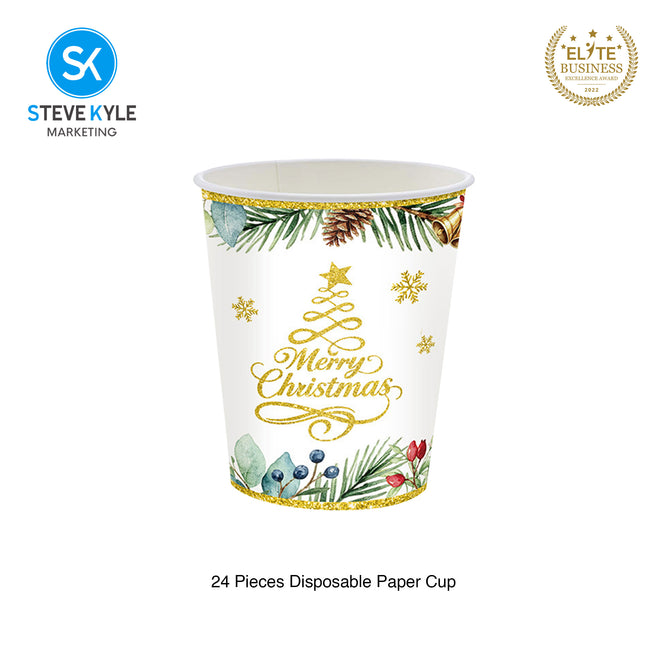 Steve Kyle White Christmas Themed Disposable Paper Plate Cups Napkin Spoon Fork Tableware Set