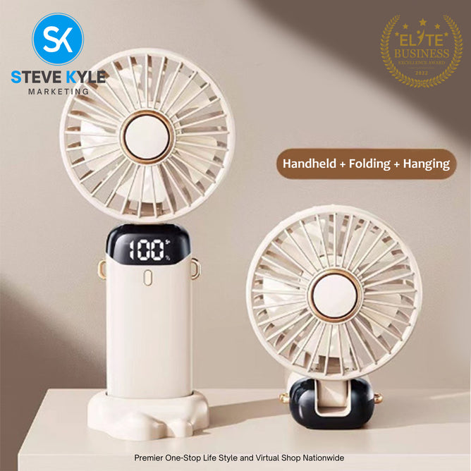 Handheld Portable Folding Fan Multifunctional Digital Display Aromatherapy Fan Neck Rope