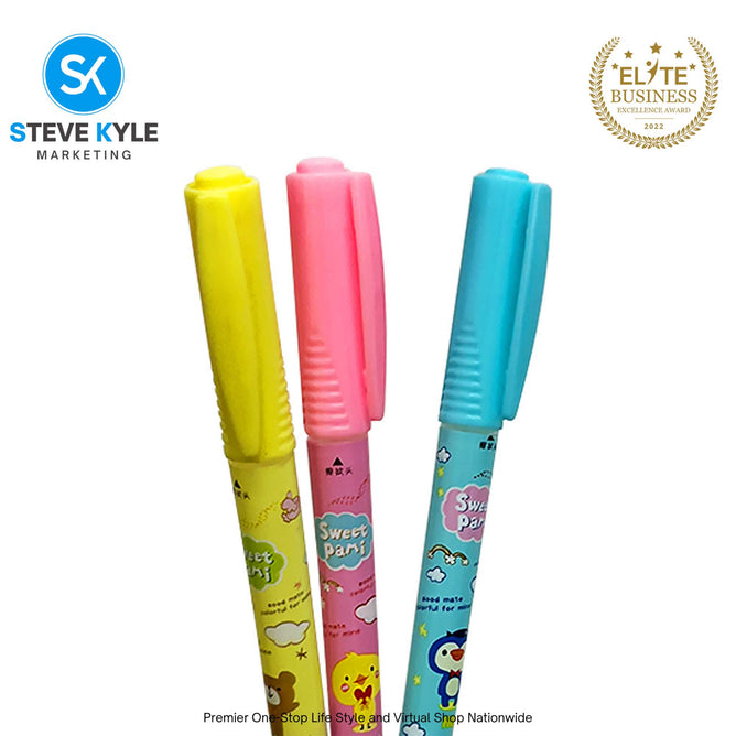 Random 2N1 Cartoon Erasable Gel Magic Pen with Eraser School Stationery