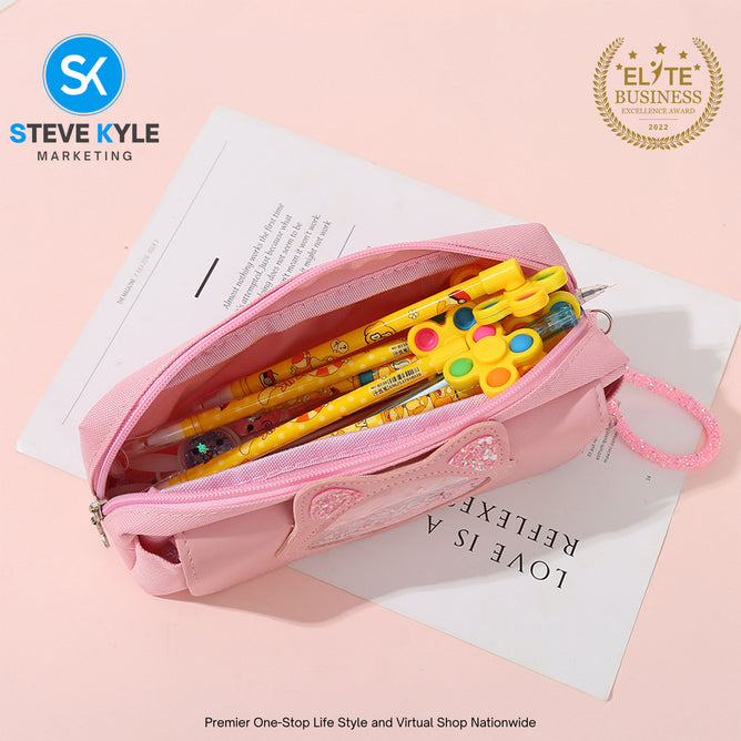 New Large-Capacity Pencil Case Girl Heart Glitter Pencil Case Student Influencer Pencil Case