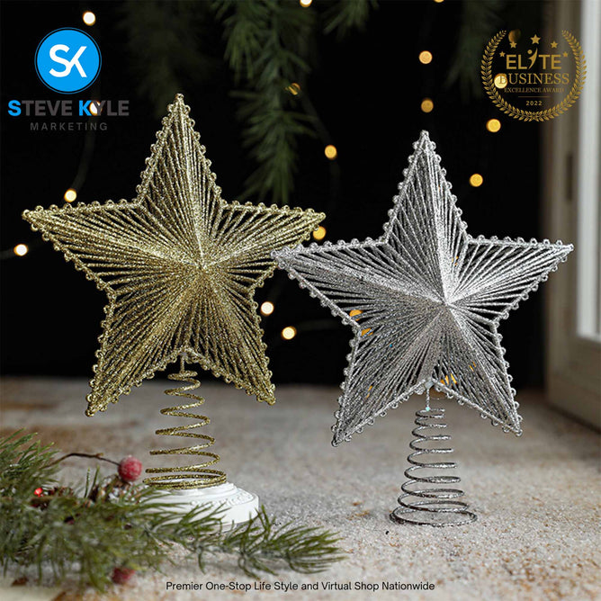 Christmas Tree Top Decoration Glittering Star Hanging Pendant Topper Xmas Tree Decor Ornament
