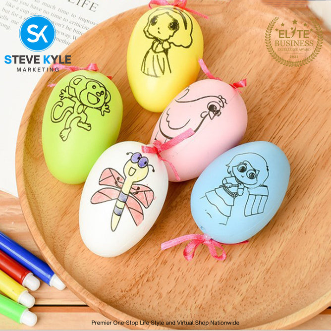 (1PC egg & 4Colors Pen) Baby Kids Paint Toy Egg with Paint pen