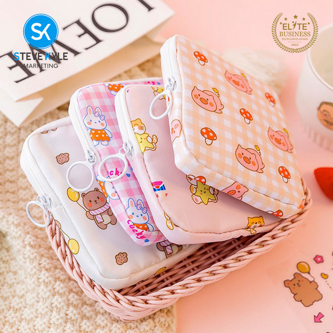 Steve Kyle Cute Cartoon Portable Feminine Hygiene Storage Pouch for Women