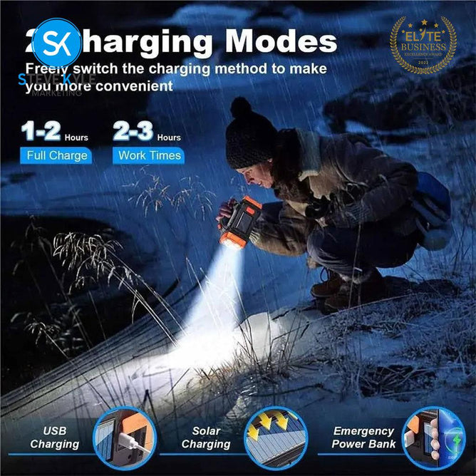 Steve Kyle Solar Powered Rechargeable LED Work Light Portable Emergency Flashlight