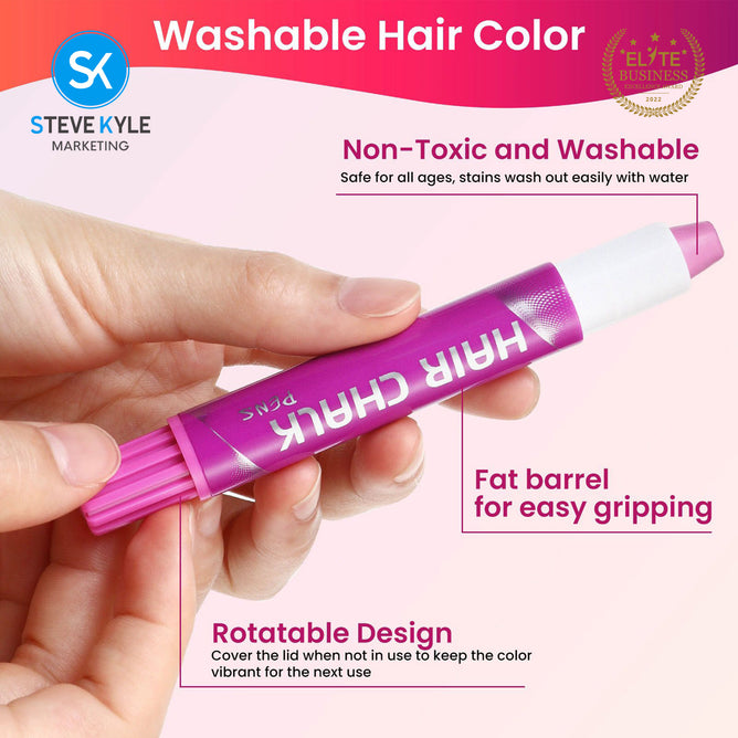 Steve Kyle 10 Color Temporary Hair Chalk Pens Washable Dustless Hair Dye Coloring Set