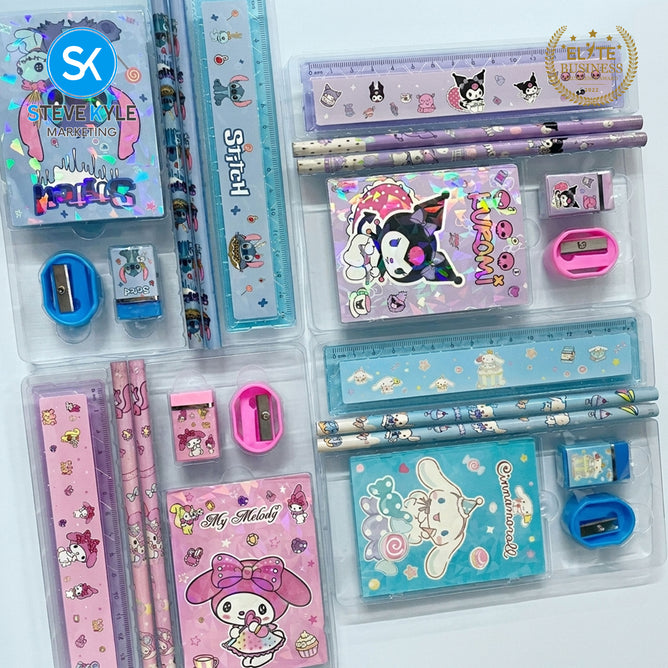 Steve Kyle Fun Character Print Ruler Pencil Eraser Sharpener Set For Party Giveaway Classroom Supplies