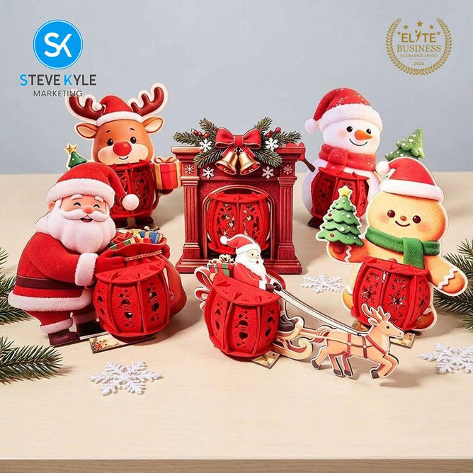 Steve Kyle 3D Wooden Christmas Santa Claus Snowman Santa Sleigh Decorative Lantern Ornament
