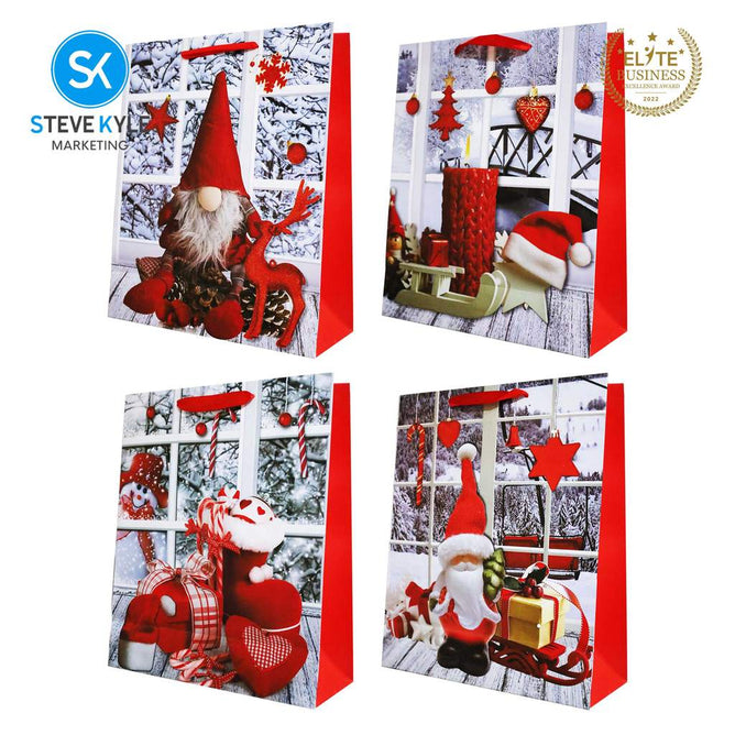 Steve Kyle Random Design Christmas Craft Paper Gift Bag with Twisted Rope Handle for Holiday Gifts Party Favors