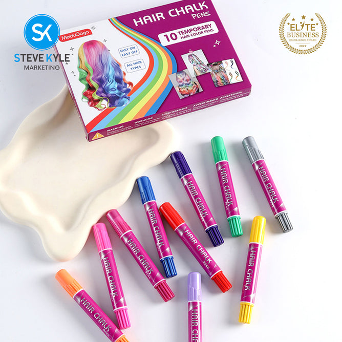 Steve Kyle 10 Color Temporary Hair Chalk Pens Washable Dustless Hair Dye Coloring Set
