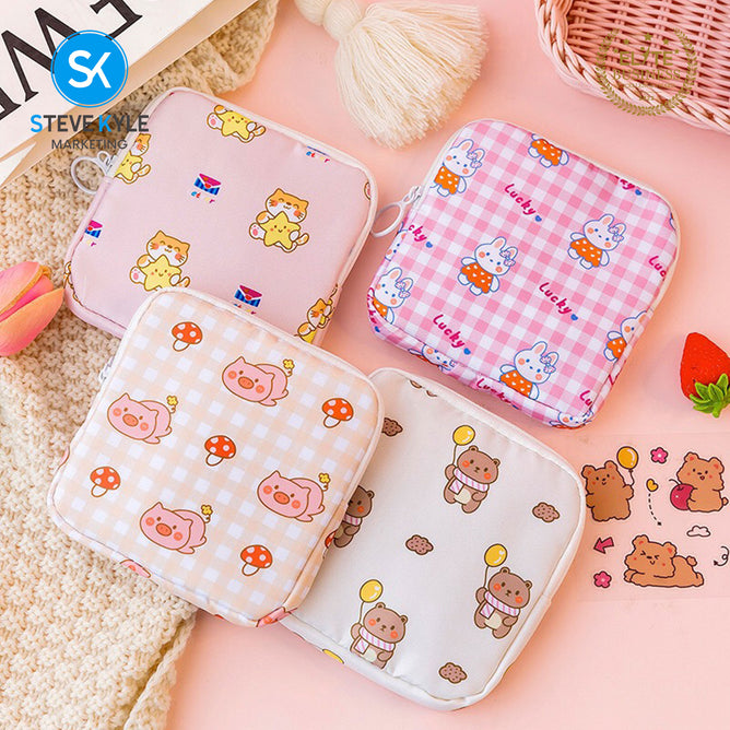 Steve Kyle Cute Cartoon Portable Feminine Hygiene Storage Pouch for Women