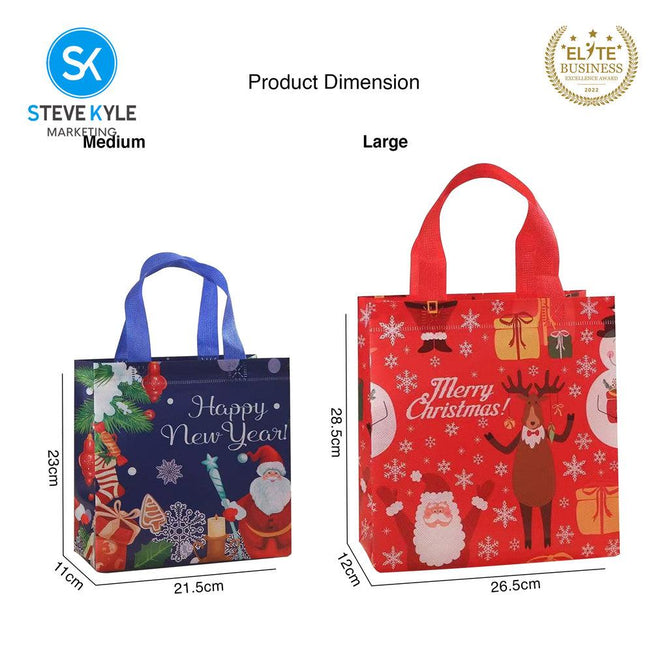 Steve Kyle Merry Christmas Printed Non-Woven Reusable Tote Bag for Groceries and Holiday Giveaways