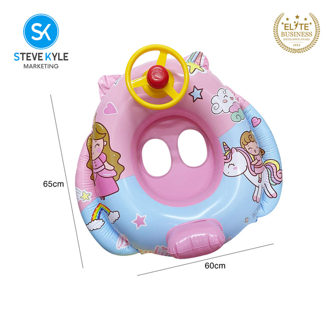 Steve Kyle Inflatable Baby Seat Float With Steering Wheel Adorable Cartoon Fun Swimming Boat