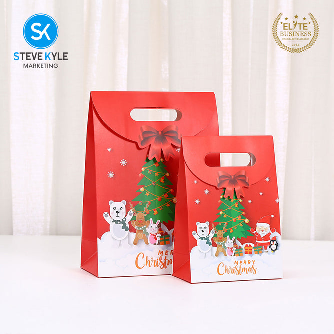 Steve Kyle Five Pieces Festive Christmas Design Gift Paper Bag with Magic Tape Closure For Christmas Gift Packaging
