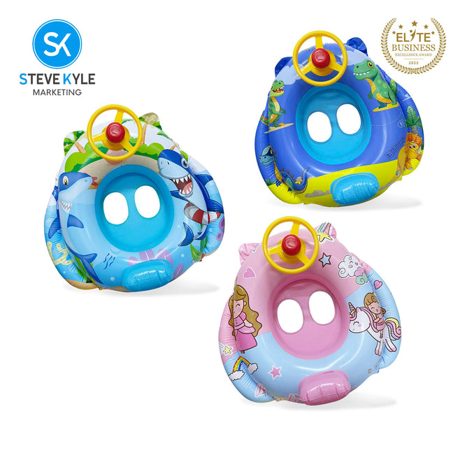 Steve Kyle Inflatable Baby Seat Float With Steering Wheel Adorable Cartoon Fun Swimming Boat