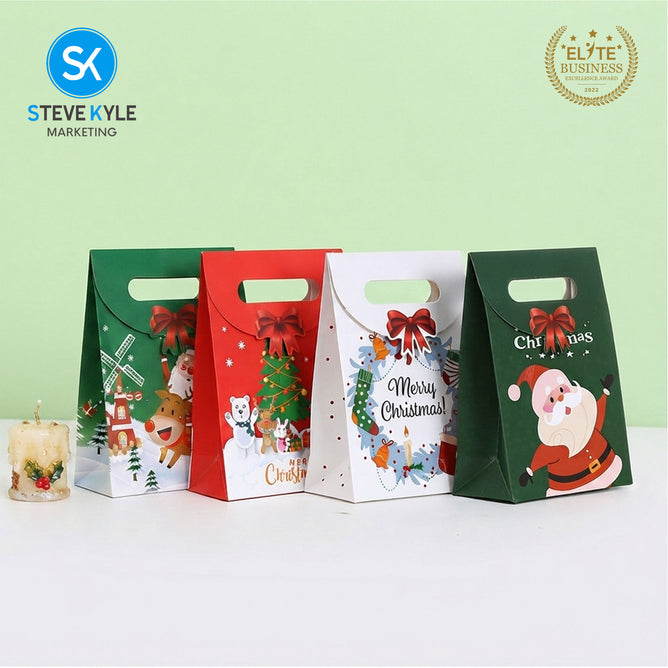 Steve Kyle Five Pieces Festive Christmas Design Gift Paper Bag with Magic Tape Closure For Christmas Gift Packaging