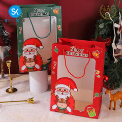 Steve Kyle Christmas Themed Paper Bag with Transparent Window 1-Piece 5-Piece Set For Holiday Gift