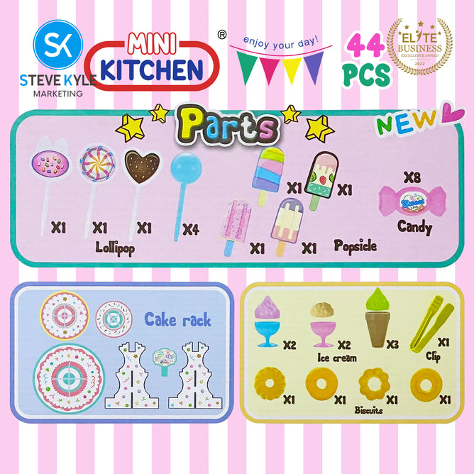 Steve Kyle Kids Pretend Play Dessert Stand Toy Set with Ice Cream Candy Donuts Popsicles