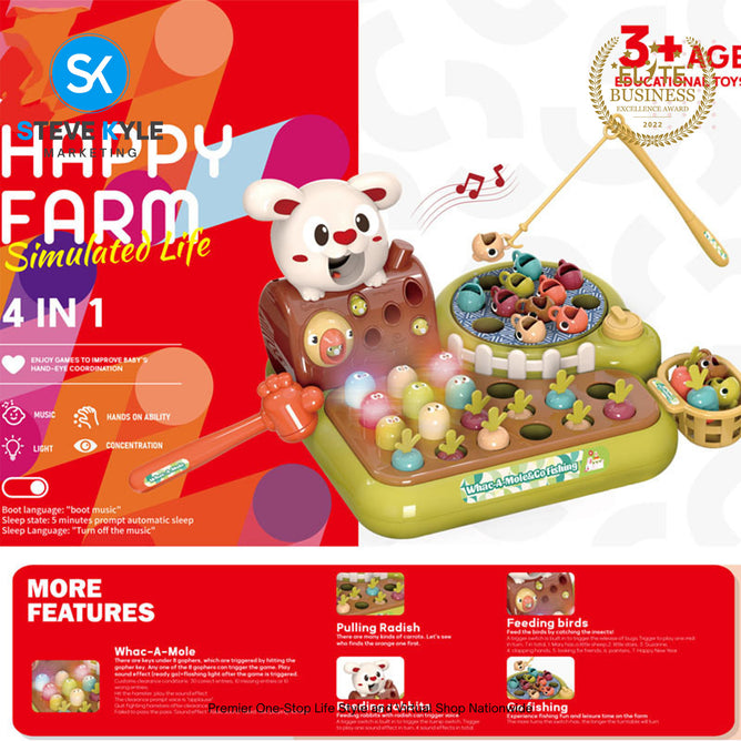New children's Educational Fishing Whack-a-Mole Toy 4n1 Multi-Functional with Music