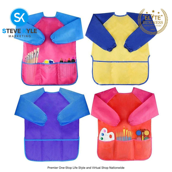 Kids Painting Apron Cute Craft Baking Waterproof Colorful Long Sleeve Apron