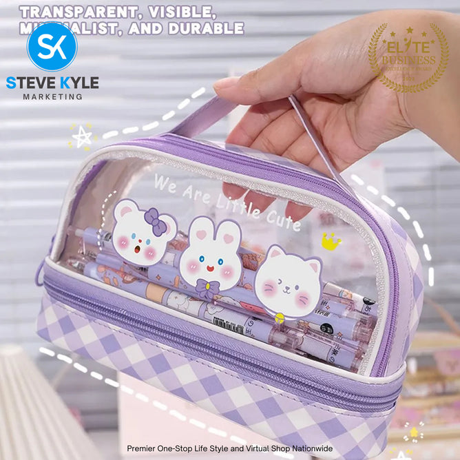 Big Capacity Transparent 2 Layer Pencil Case Kawaii School Students Pencil