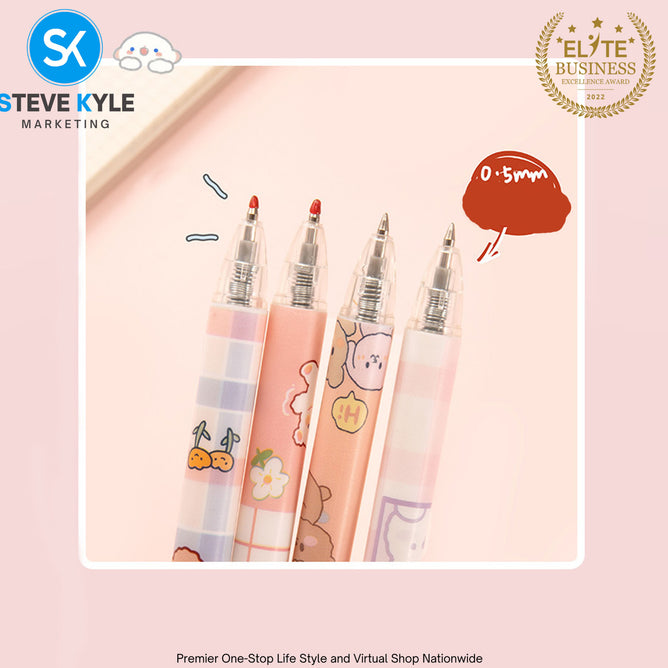 Cute Cartoon Retractable Pen 0.5mm Black Ink Gel Pen SET (6pcs) Stationery School Supplies