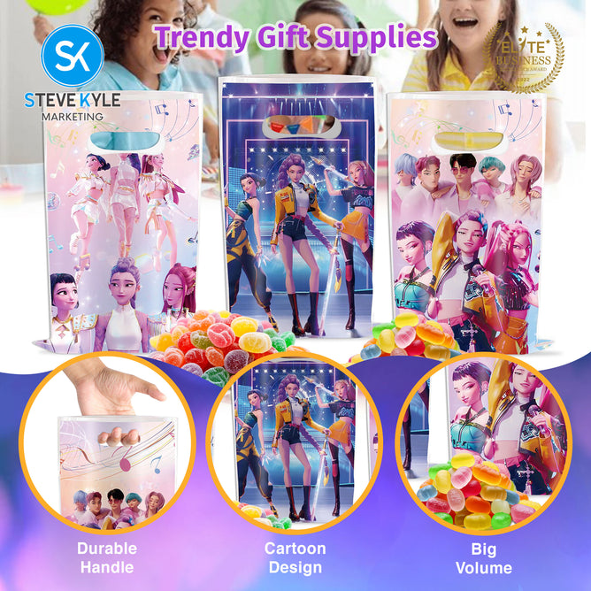 Steve Kyle Ten Pieces Colorful Girl Group Theme Plastic Loot Goodie Candy Bags For Kids Birthday Gift Party Supplies
