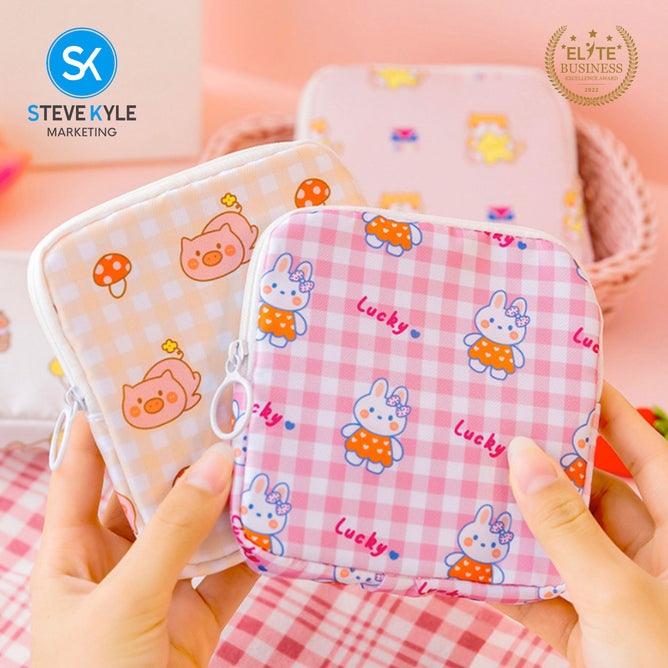 Steve Kyle Cute Cartoon Portable Feminine Hygiene Storage Pouch for Women