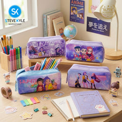 Steve Kyle Colorful Girl Group Theme Sleek Glossy Compact Pencil Case Random Design-Color For Student Stationery Kit