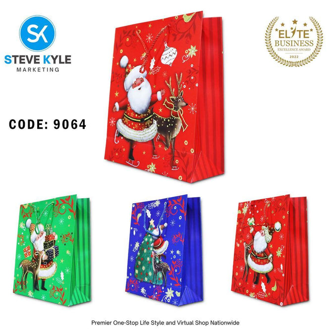 Steve Kyle Random Design Christmas Craft Paper Gift Bag with Twisted Rope Handle for Holiday Gifts Party Favors