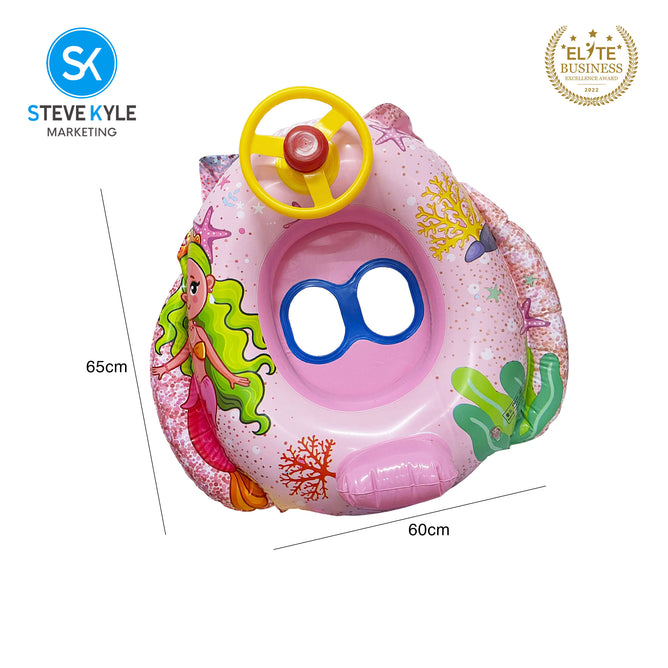 Steve Kyle Inflatable Baby Seat Float With Steering Wheel Adorable Cartoon Fun Swimming Boat
