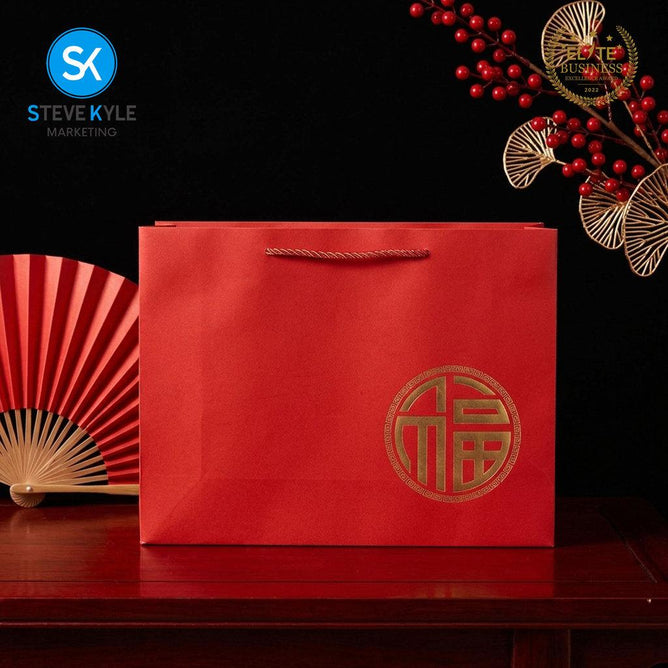 Steve Kyle Chinese Style Red Paper Bag for Holiday Gifts and Special Occasions