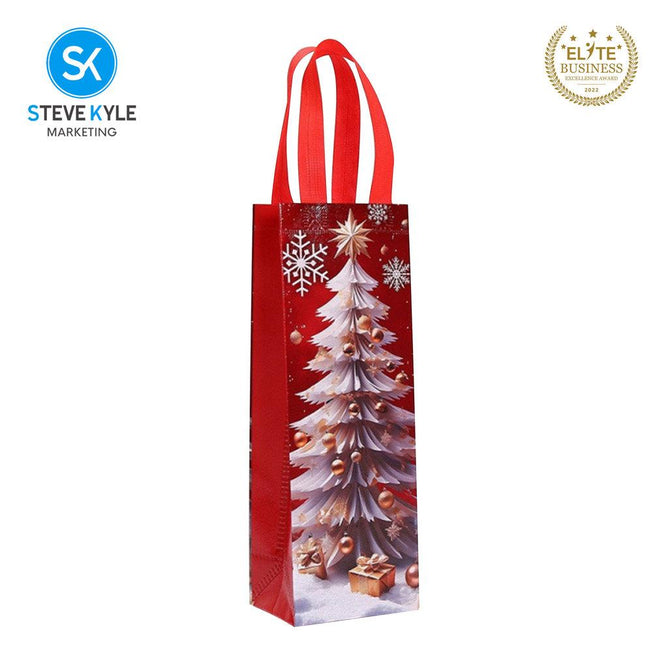 Steve Kyle Merry Christmas Printed Reusable Non-Woven Wine Tote Bag for Holiday Gifts
