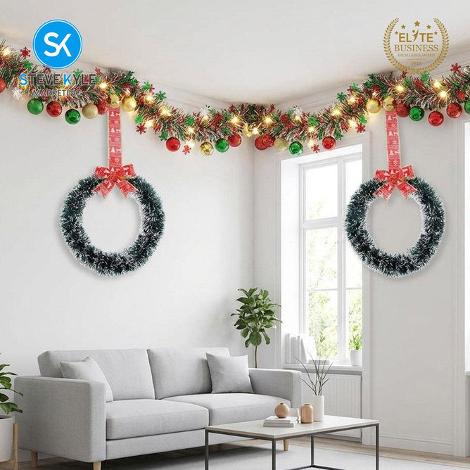 Steve Kyle Festive Christmas Wreath Hanging Decoration with Bowknot