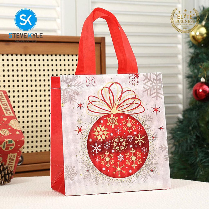 Steve Kyle 4-Piece Christmas Non-Woven Tote Bag Set with Silver Snowflake Design Reusable Shopping Bag