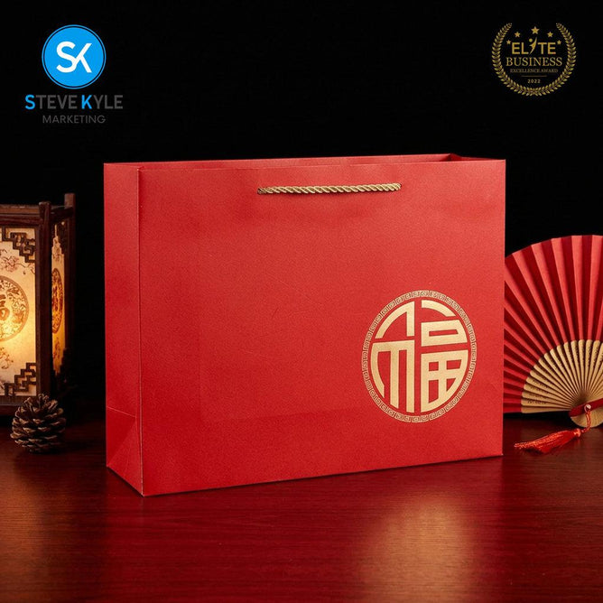 Steve Kyle Chinese Style Red Paper Bag for Holiday Gifts and Special Occasions