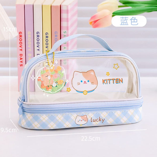 Big Capacity Transparent 2 Layer Pencil Case Kawaii School Students Pencil