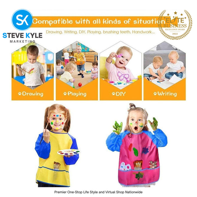 Kids Painting Apron Cute Craft Baking Waterproof Colorful Long Sleeve Apron