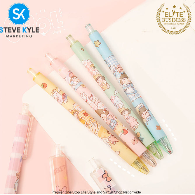 Cute Cartoon Retractable Pen 0.5mm Black Ink Gel Pen SET (6pcs) Stationery School Supplies